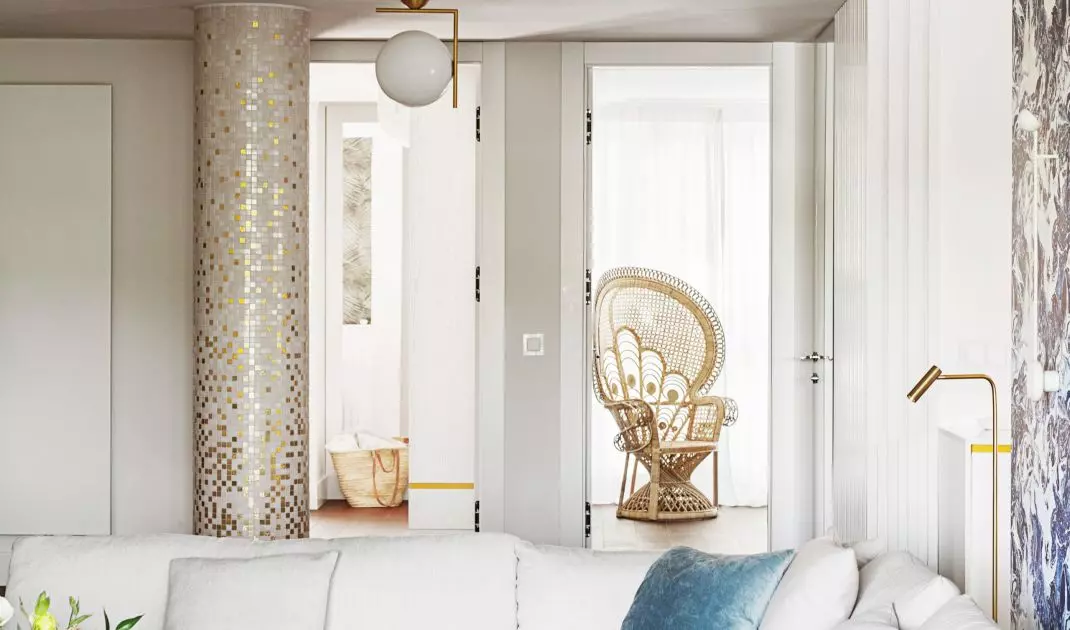 In the living room there is a comfortable corner sofa, which is a place to watch movies