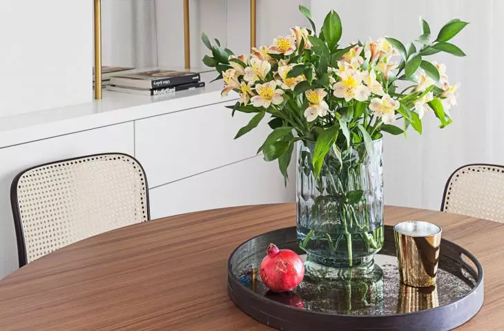 In the dining room, you will find chairs with Viennese plaid