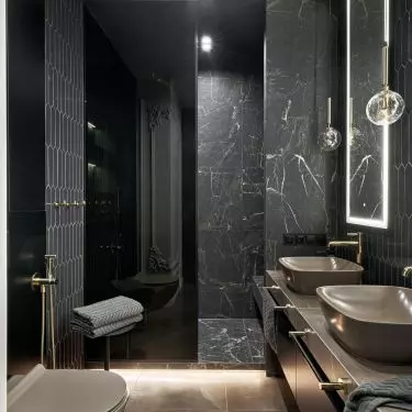 Decorative tiles delineate zones