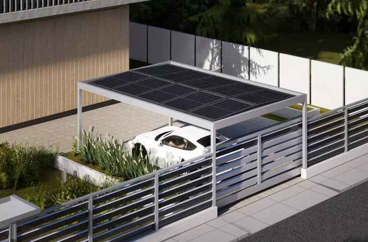 Aluminum carport integrated with fence