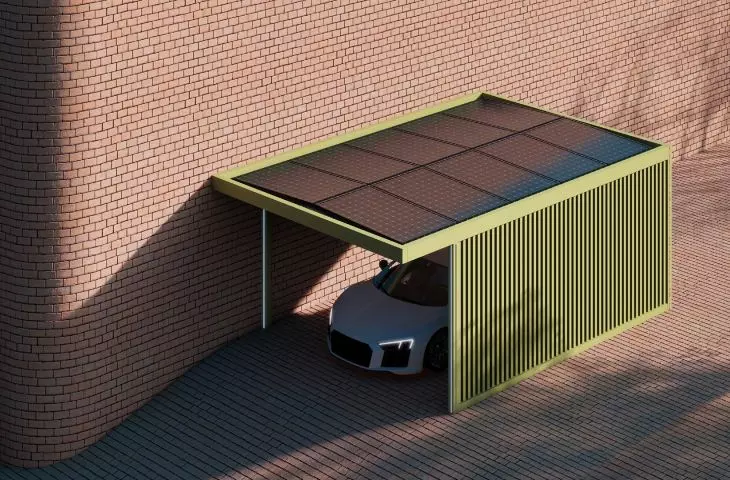 Carport ePark - aluminum canopy with panels Enovio family of fences - 12 different models with different photovoltaic designs with a total power of more than 4 kW