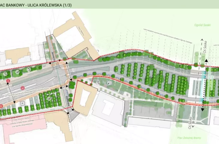 Functional diagram of Marszalkowska Street at the level of Zelazna Brama Square from 2021.
