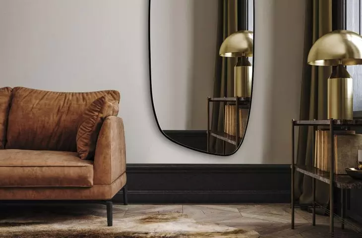 Non-adjustable mirror in black frame TOTEM LONG