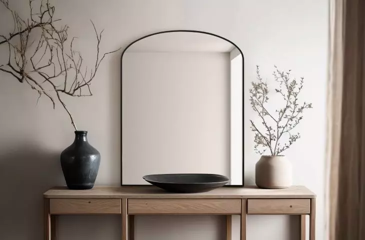 Mirror with arch in black frame VINTA