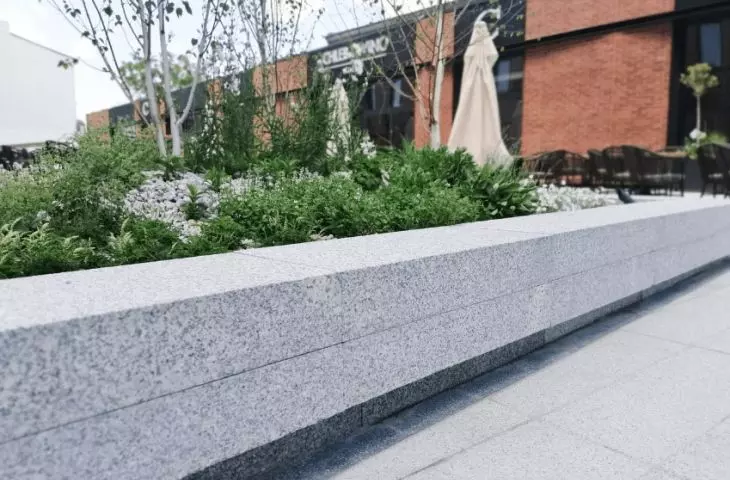 Granite block steps in the courtyard