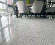 Polished granite tiles in an office facility