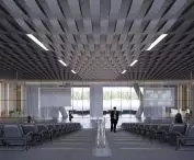 The new HeartFelt® Origami Weave ceiling Photo: Hunter Douglas Architectural