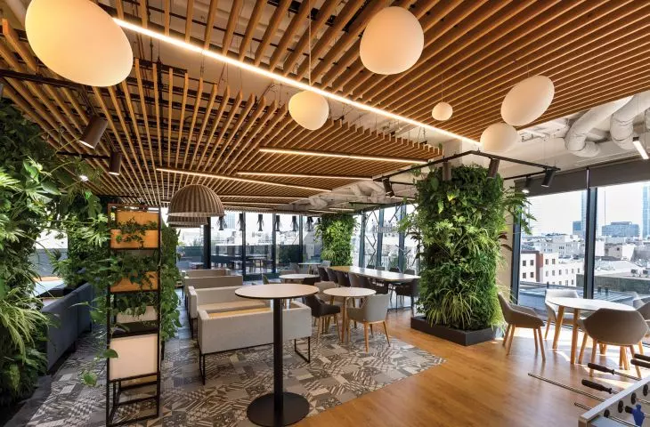 PKO Chmielna in Warsaw, grid wood ceiling Solid Wood Grid
