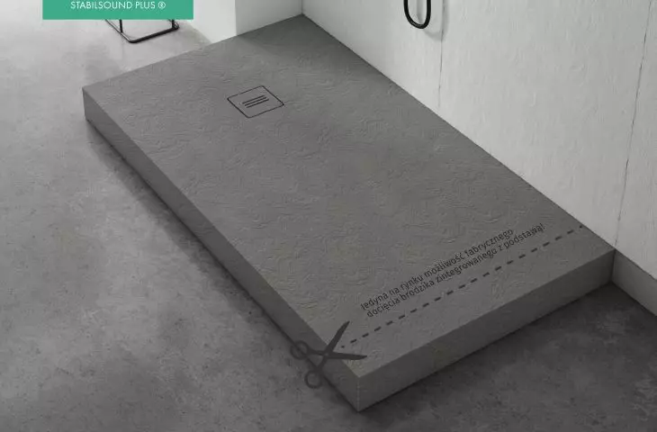Ścianki prysznicowe Wall Comfort oraz Nonlimits Grey Stone – brodzik zintegrowany z podstawą w technologii Stabilsound Plus®