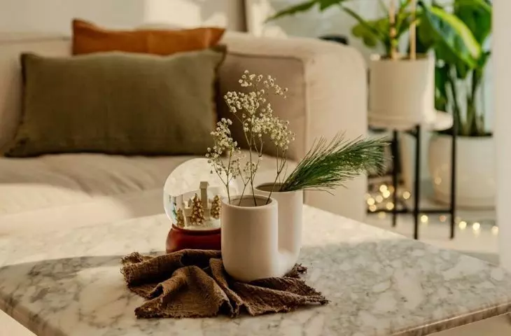 A marble table is the perfect place for decorations