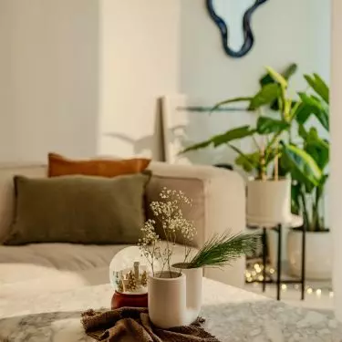 A marble table is the perfect place for decorations