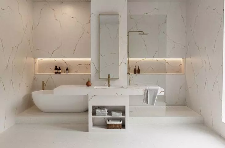 Łazienka, materiał Silestone Versailles Ivory