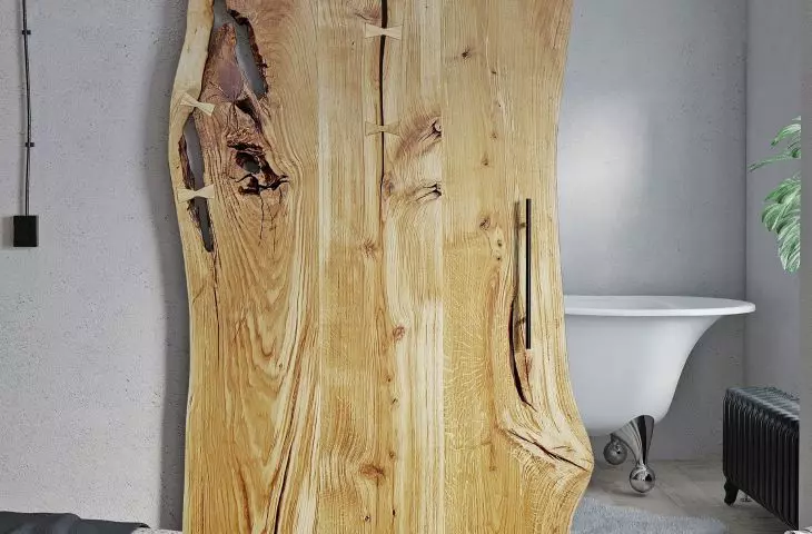 Drzwi przesuwne dębowe One Board Premium, prowadnica ścienna Vintage, uchwyt Larvik – rustykalneuchwyty.pl