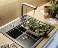 Cristadur® Mono N100 sink in Stone + Piega 547.121 faucet with pull-out spout + steel insert with frame