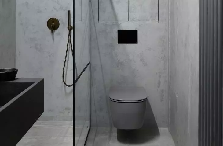 The bathroom was finished with micro-cement 