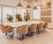 natural plants are also an integral part of the space, placed in every office and conference room