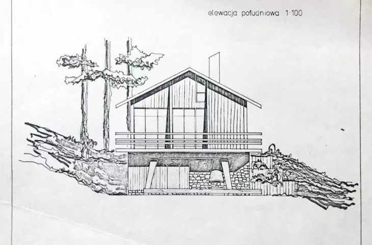 Domek na palach, elewacja południowa