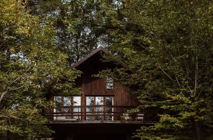 Modrzewiowy domek na palach to przykład architektury modernizmu