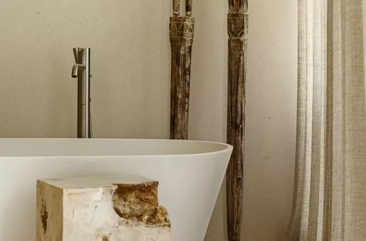 Next to the tub is the original table