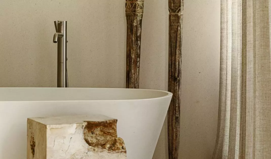 Next to the tub is the original table