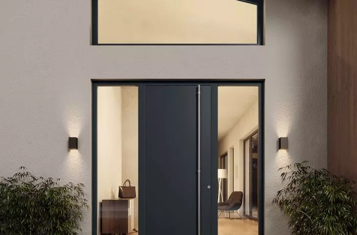 ThermoSafe pattern 860 door, stainless steel handle, RAL 7016 color, optional side elements