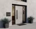 ThermoSafe Decoral door, pattern 860, light cement surface, frame in RAL 9005, optional side elements