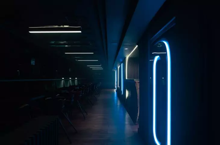blue grenade was used to illuminate the letters placed on the walls 