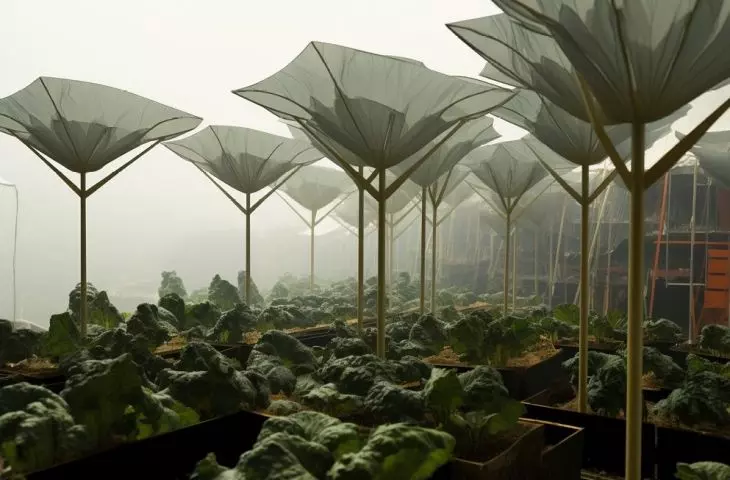 Spreading canopies shade crops during hot weather