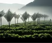 Cloud Catching Canopy project in the process of catching the fog