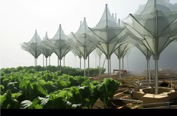 For the night, the structure closes, catching the fog