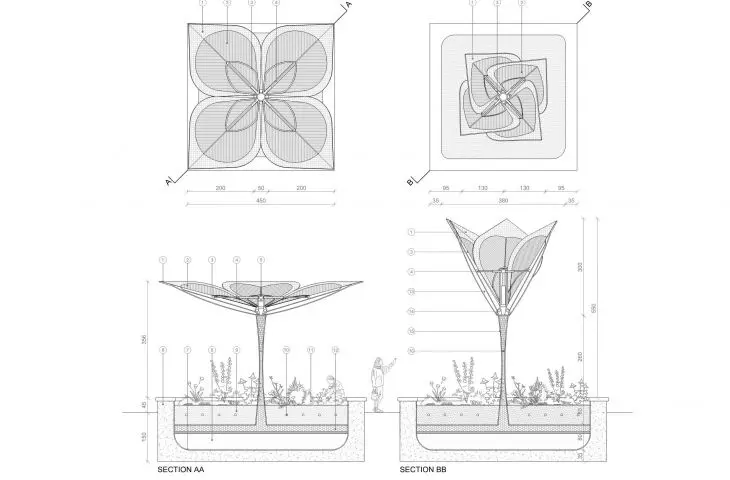 Cloud Catching Canopy project, technical drawings, how it works