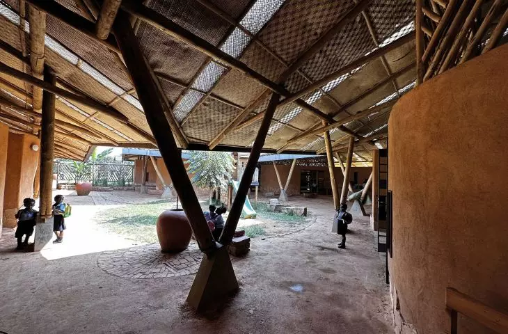 Mustardseed school courtyard; central and separate space for younger grades - the social heartland