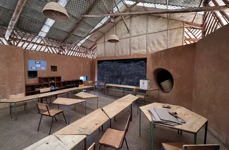 One of the classrooms, with specially designed modular furniture