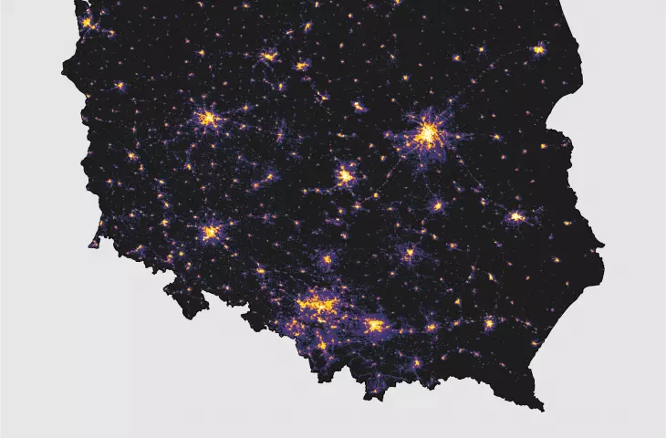 światło emitowane w niebo z obszaru Polski w 2022 roku