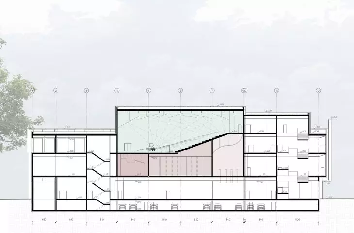 Museum of Sound, cross-section A-A