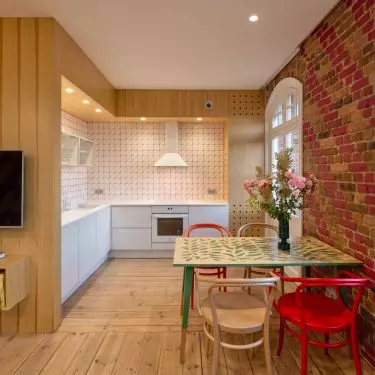 The furnishings are reminiscent of furniture from the communist era