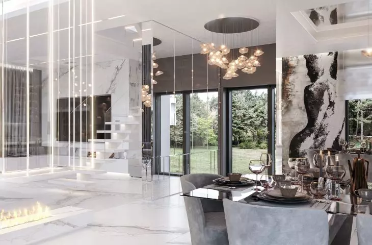 Dining room seamlessly merges with living room