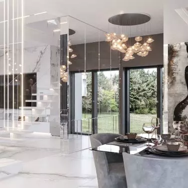 Dining room seamlessly merges with living room