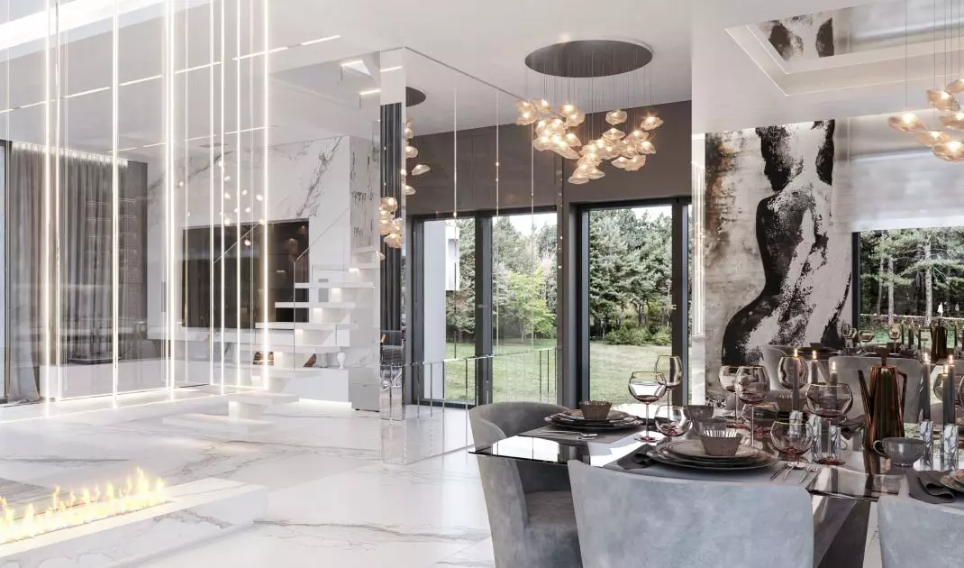 Dining room seamlessly merges with living room