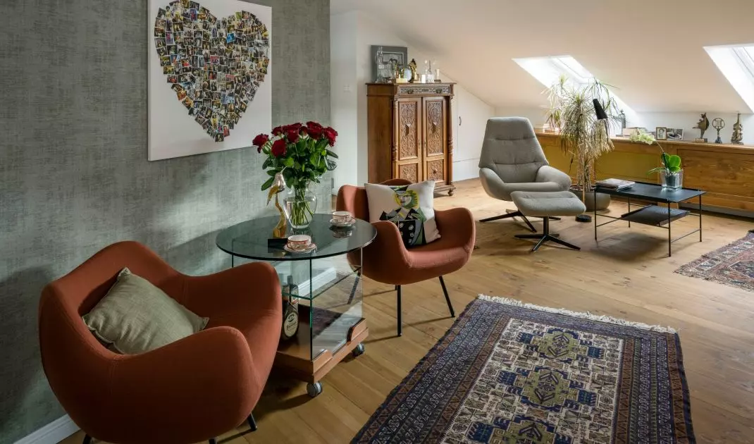 The artist's studio has a sitting area