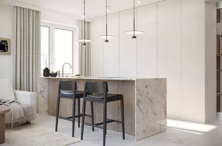 Kitchen cabinet hides another countertop