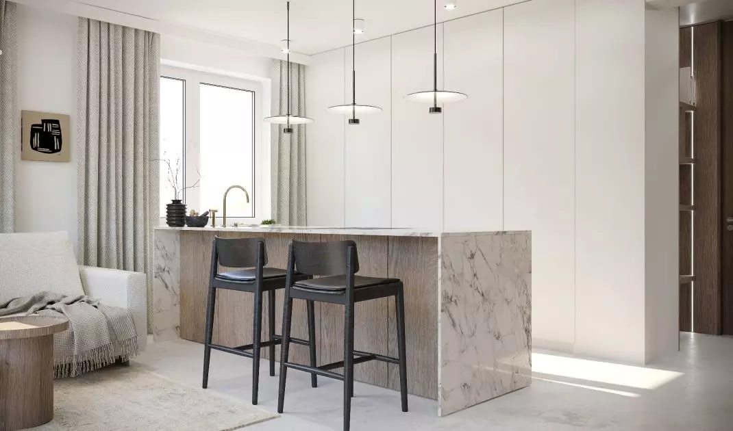 Kitchen cabinet hides another countertop