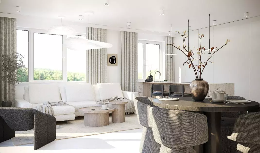 Open living area consists of kitchen, living room and dining room