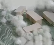 Wooden buildings on the site of the foundation, model