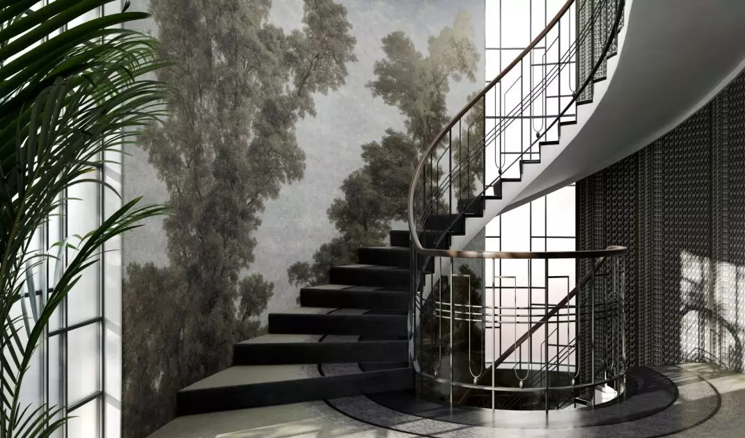 Large-format wall graphics can depict landscapes, for example