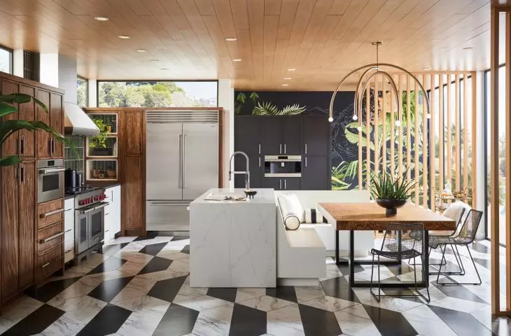 Combine several natural finishing materials, such as wood and marble