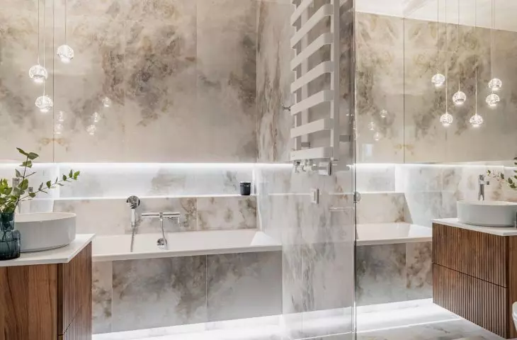 The bathtub has been highlighted with LED lights