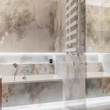 The bathtub has been highlighted with LED lights