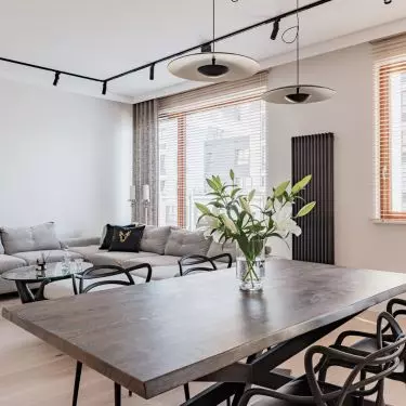 The open-plan living area consists of a kitchen, dining room and living room