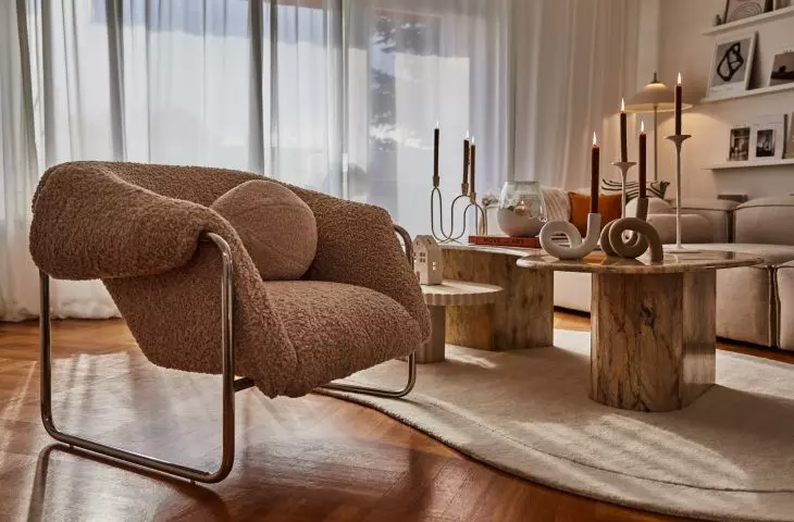 Juxtapose different textures, for example, soft fabrics with raw wood
